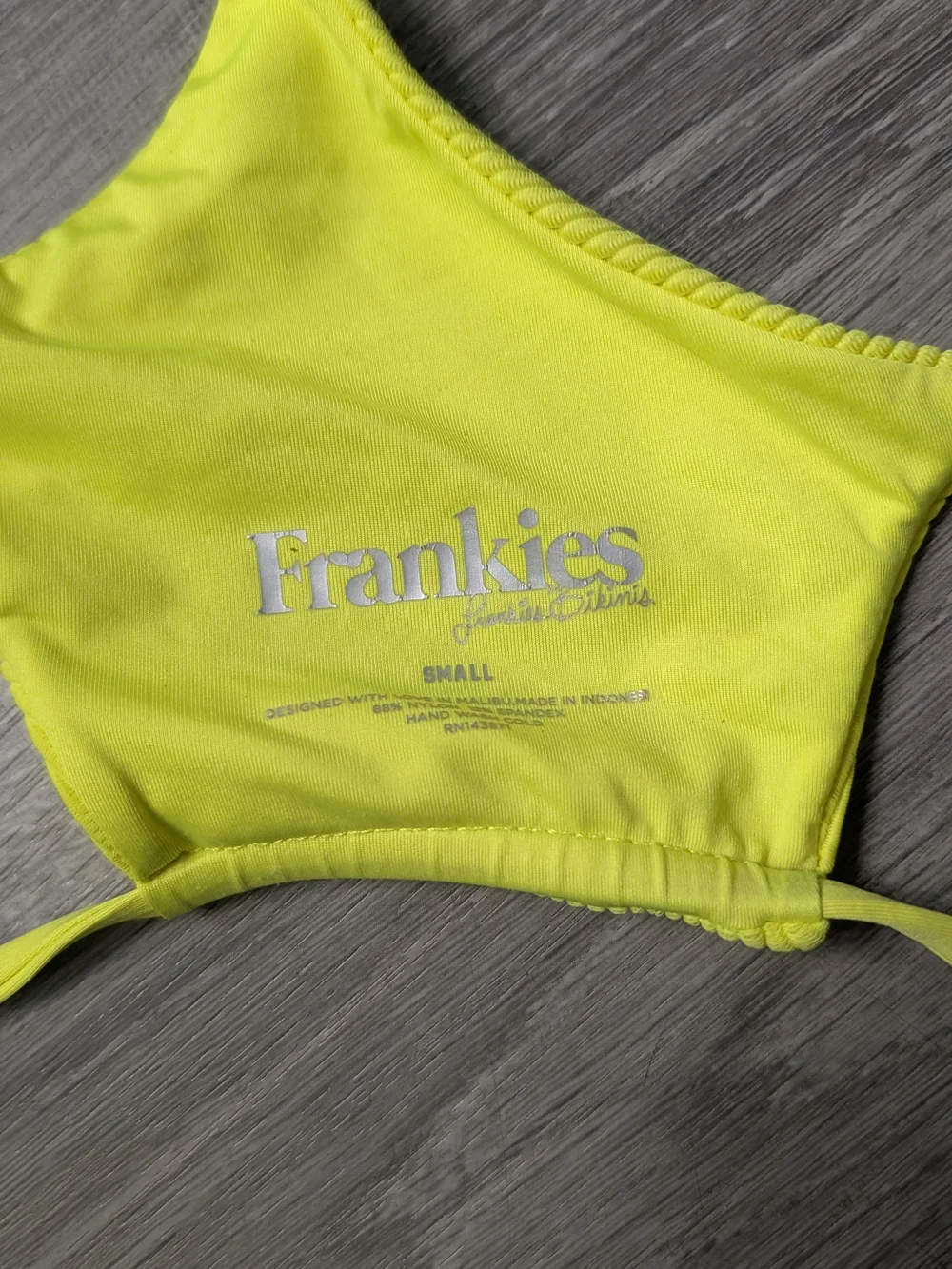 Frankie's Bikinis Neon Lime Ribbed String Bikini Top